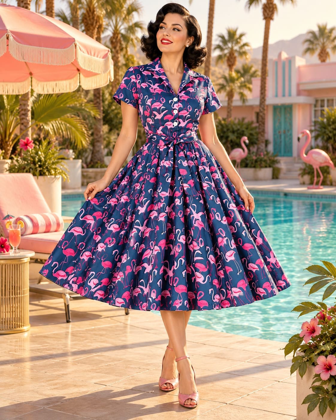Robe Pin-Up Flamant Rose