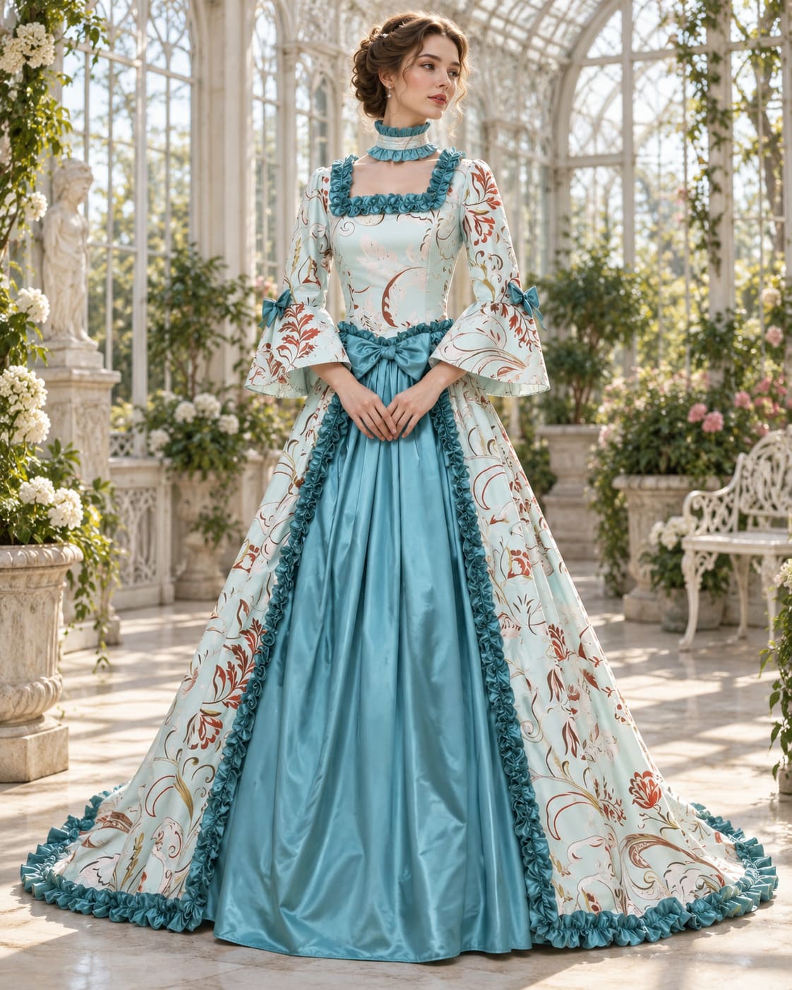 Robe Victorienne Maxi à Motif Fleuri