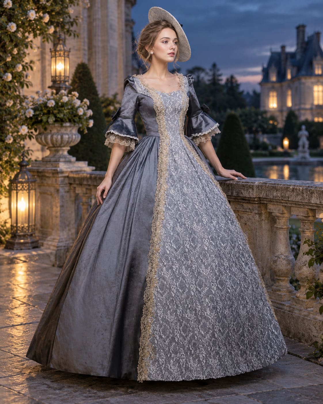 Robe Victorienne en Dentelle et Manches Mi-Longues