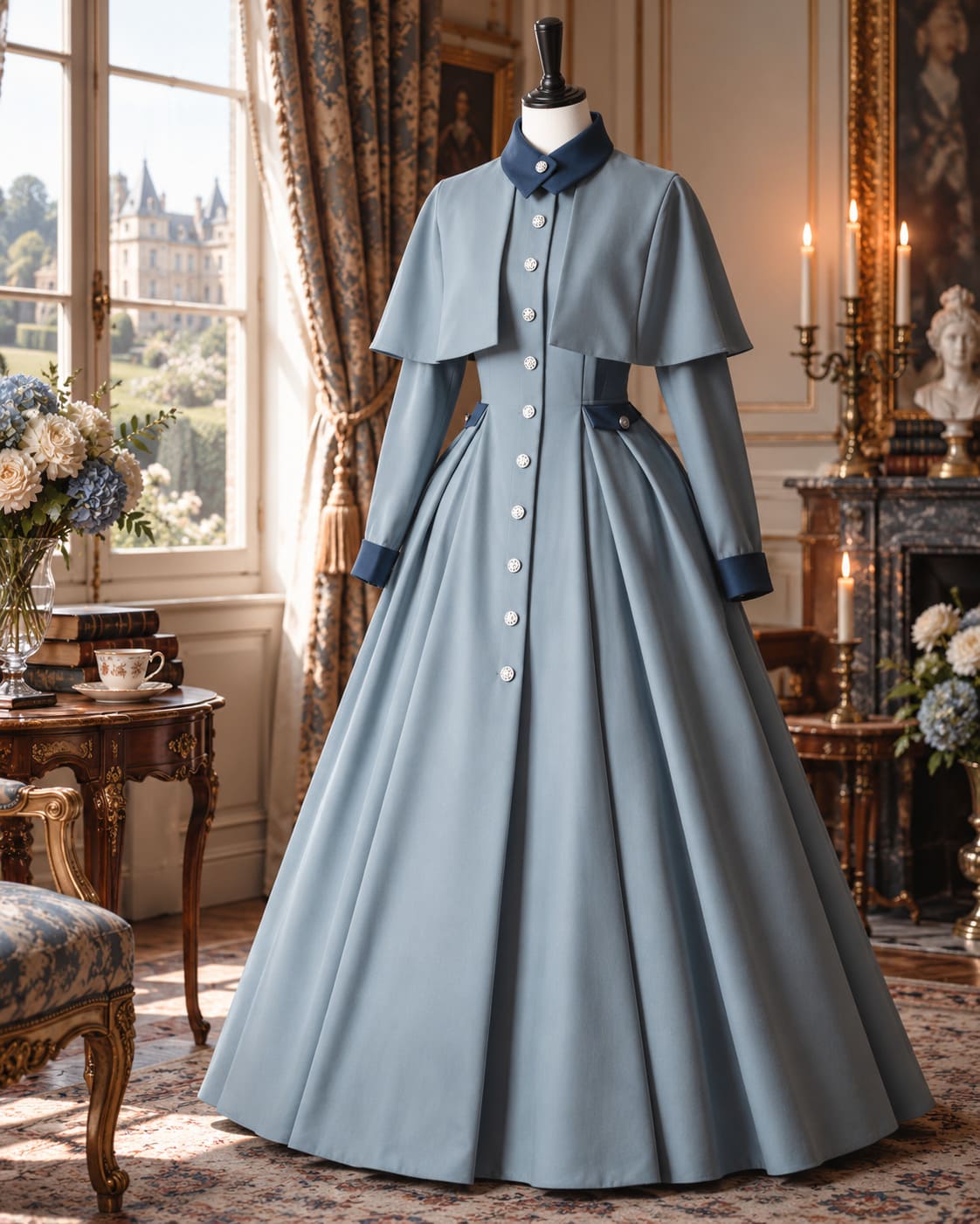 Robe Victorienne Bleue Style Trench-Coat