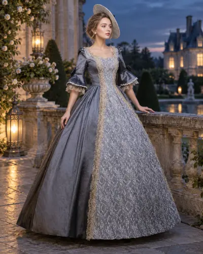 Robe Victorienne en Dentelle et Manches Mi-Longues